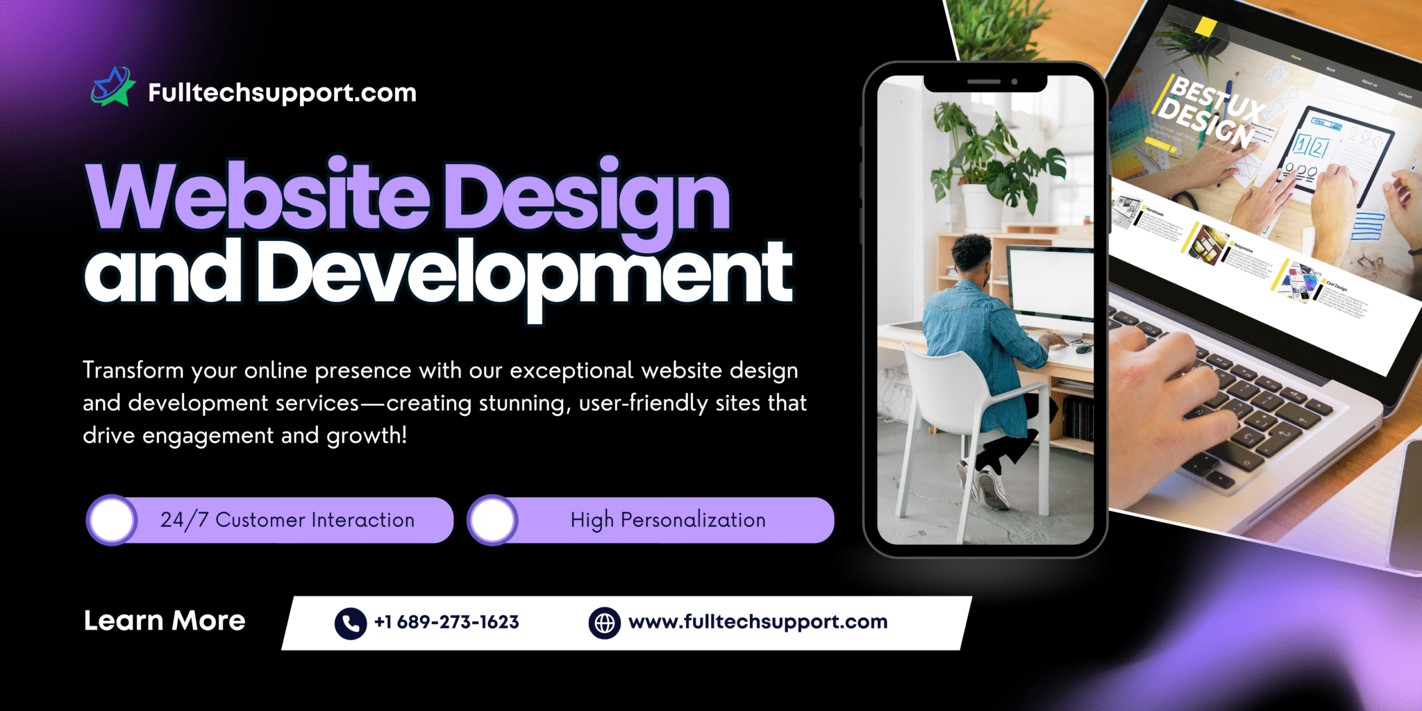 Black Purple Modern Website Design And Development Banner
